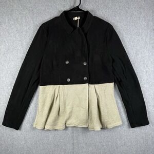 Hem & Thread Sweater Jacket Women's Size Large Black & Beige Textured Knit